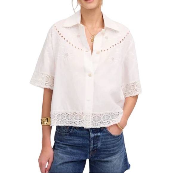 Madewell Embroidered Lace Button-Up Shirt in White - Picture 1 of 8